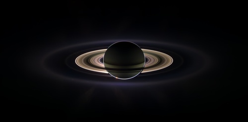 Saturn eclipse of the sun, viewed from Cassini