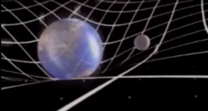 warpedspace Earth warps 3-dimensional space, creating the gravity pull on the moon