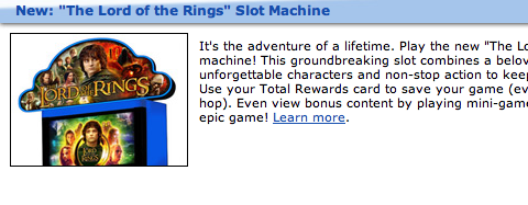 Harrah's announcement of Lord of the Rings slot machine