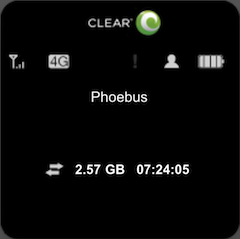 Mifi display showing 2.57 gigs downloaded in 7.5 hours.